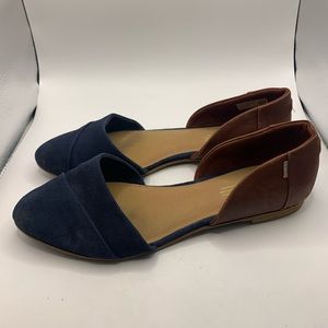 TOMS Jutti Navy Blue Suede Penny Brown Leather Slip On D'Orsay Flats Size 12